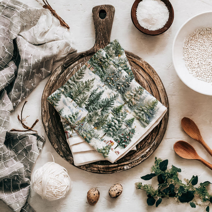Winter Trees Christmas Kitchen Tea Towel Holiday Forest Decor Great Holiday Gift