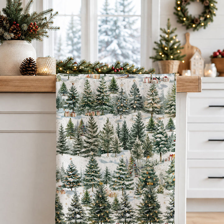 Winter Trees Christmas Kitchen Tea Towel Holiday Forest Decor Great Holiday Gift