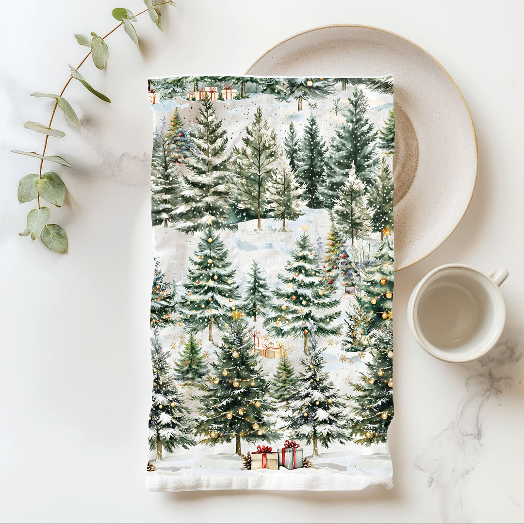 Winter Trees Christmas Kitchen Tea Towel Holiday Forest Decor Great Holiday Gift