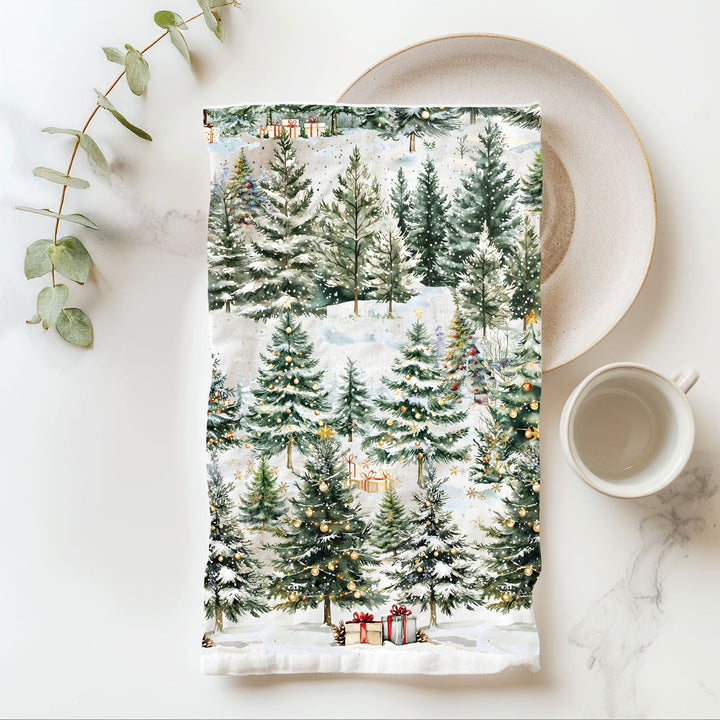 Winter Trees Christmas Kitchen Tea Towel Holiday Forest Decor Great Holiday Gift
