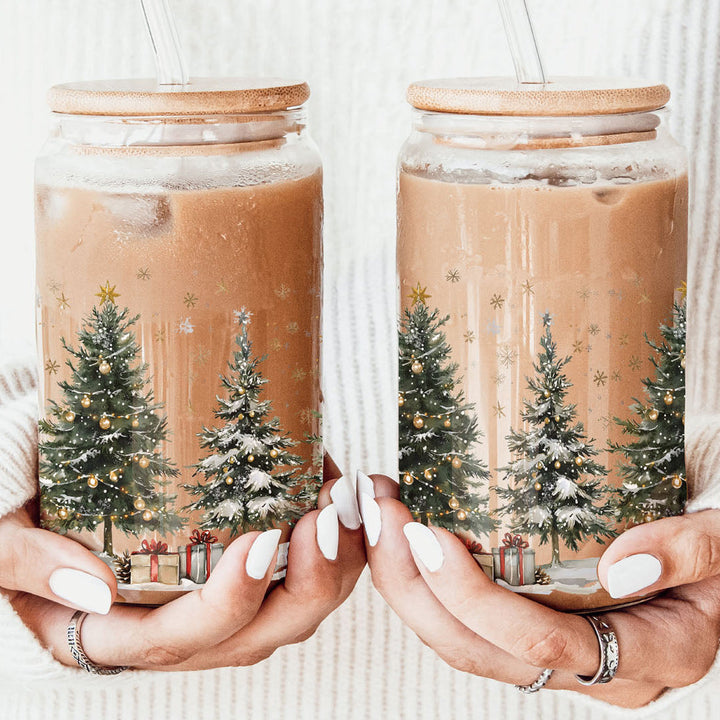 Oh Christmas Tree Glass Tumbler 17oz Bamboo Lid Straw Holiday Great Holiday Gift