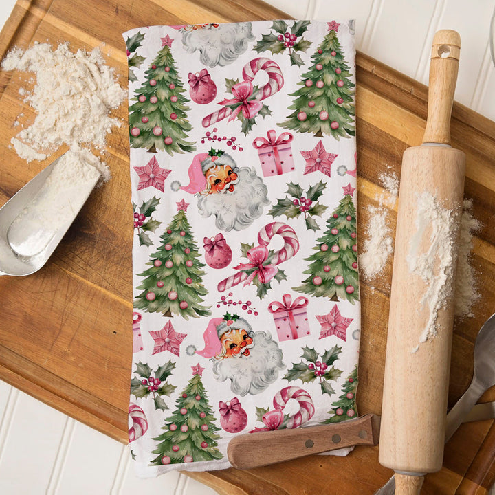 Pretty in Pinkmas Christmas Kitchen Tea Towel Pink Holiday Decor Great Gift Idea