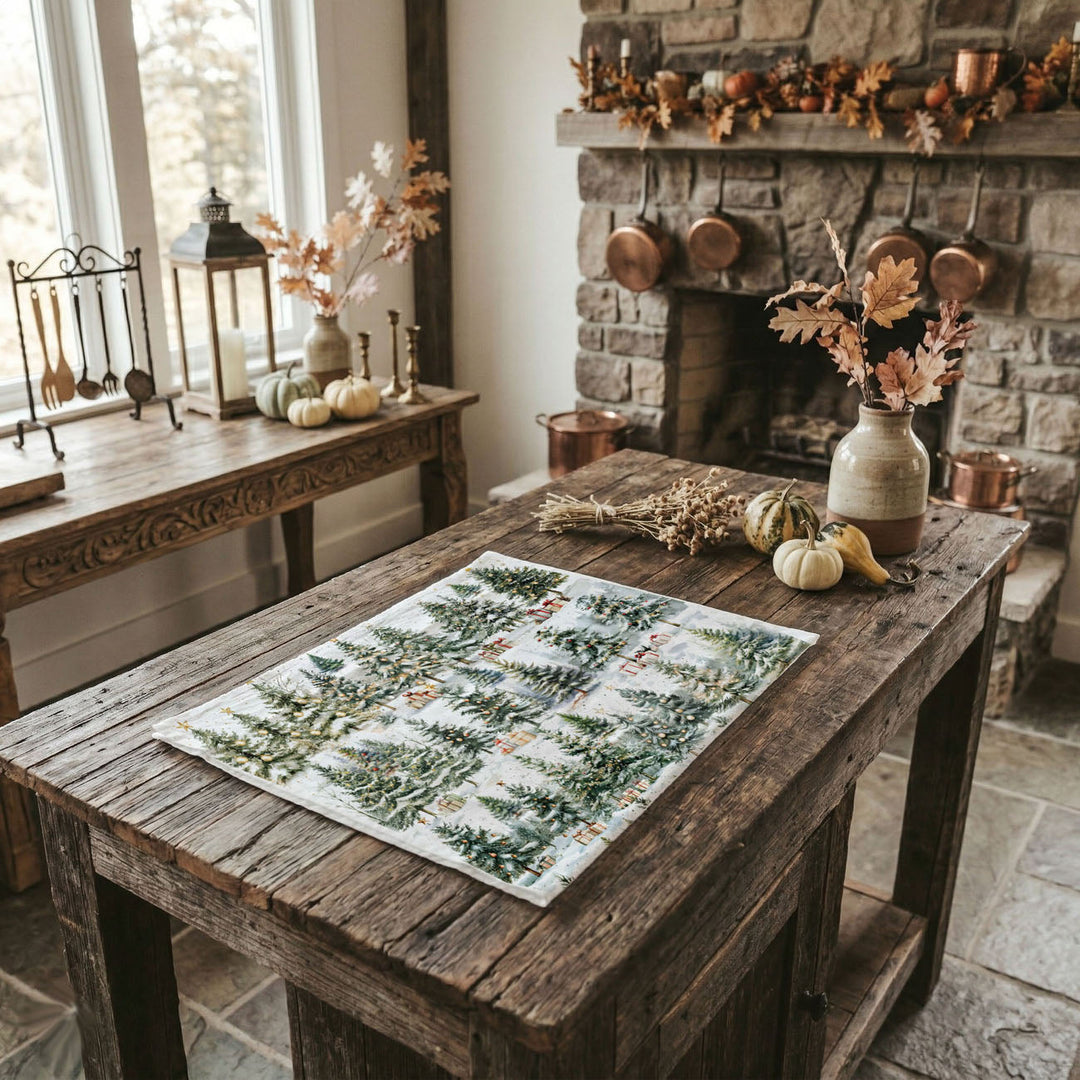 Winter Trees Christmas Kitchen Tea Towel Holiday Forest Decor Great Holiday Gift