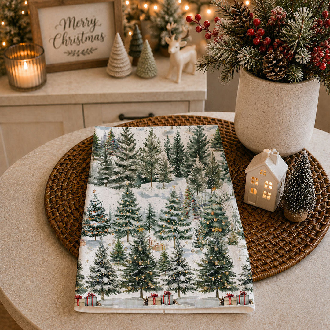 Winter Trees Christmas Kitchen Tea Towel Holiday Forest Decor Great Holiday Gift