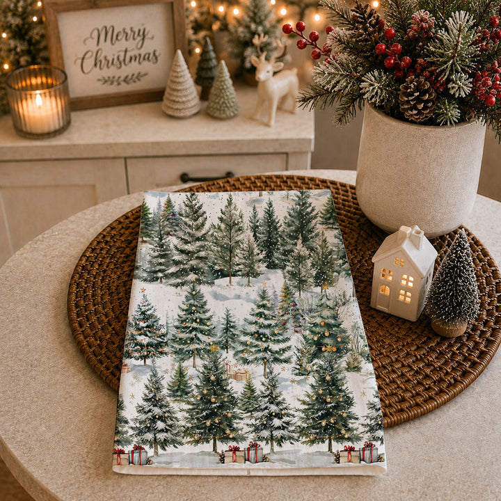 Winter Trees Christmas Kitchen Tea Towel Holiday Forest Decor Great Holiday Gift