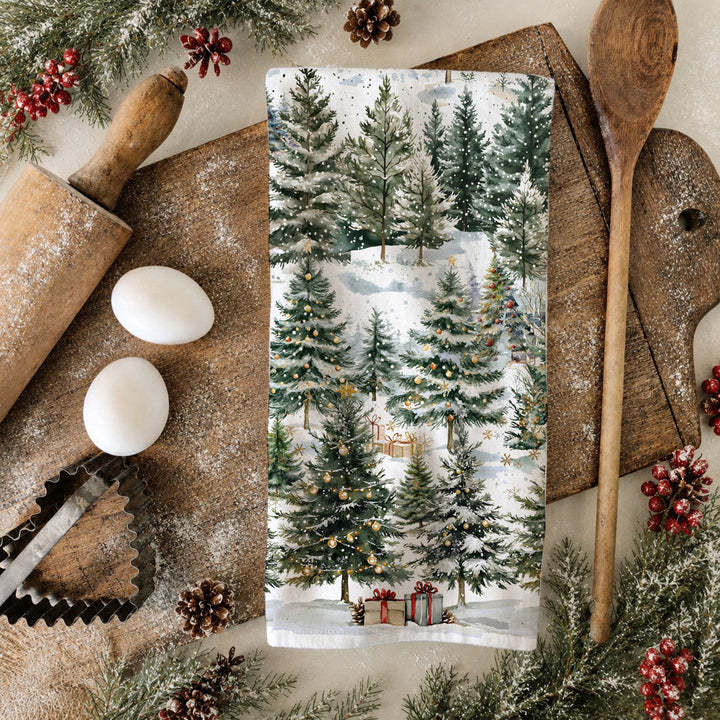 Winter Trees Christmas Kitchen Tea Towel Holiday Forest Decor Great Holiday Gift