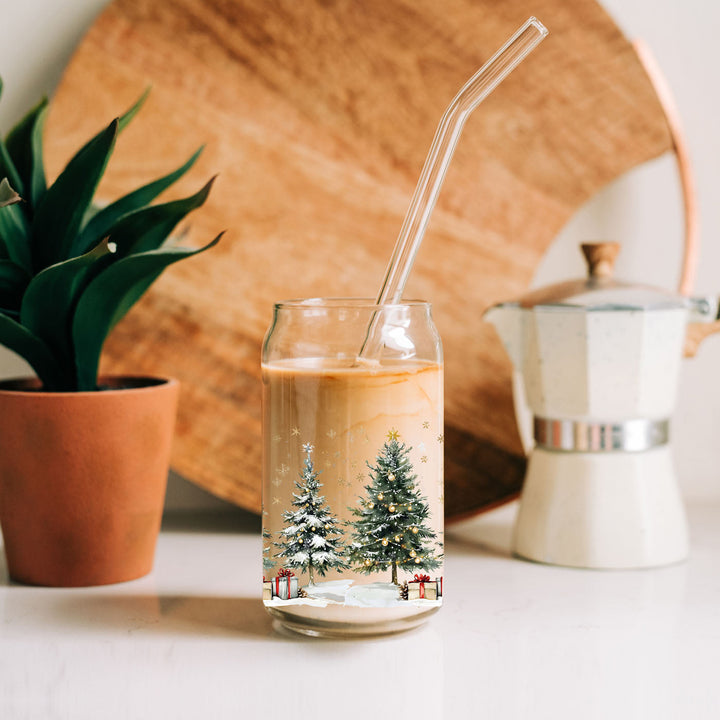 Oh Christmas Tree Glass Tumbler 17oz Bamboo Lid Straw Holiday Great Holiday Gift