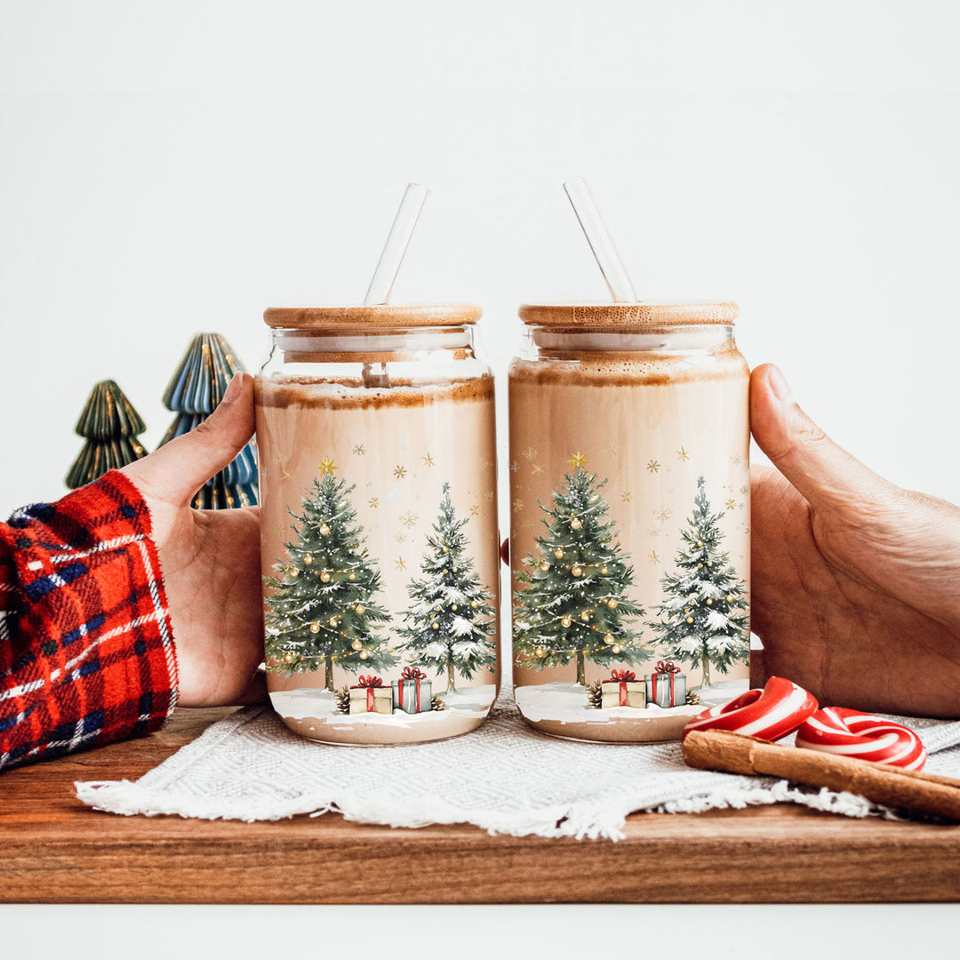 Oh Christmas Tree Glass Tumbler 17oz Bamboo Lid Straw Holiday Great Holiday Gift