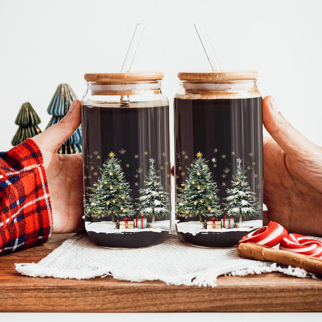 Oh Christmas Tree Glass Tumbler 17oz Bamboo Lid Straw Holiday Great Holiday Gift