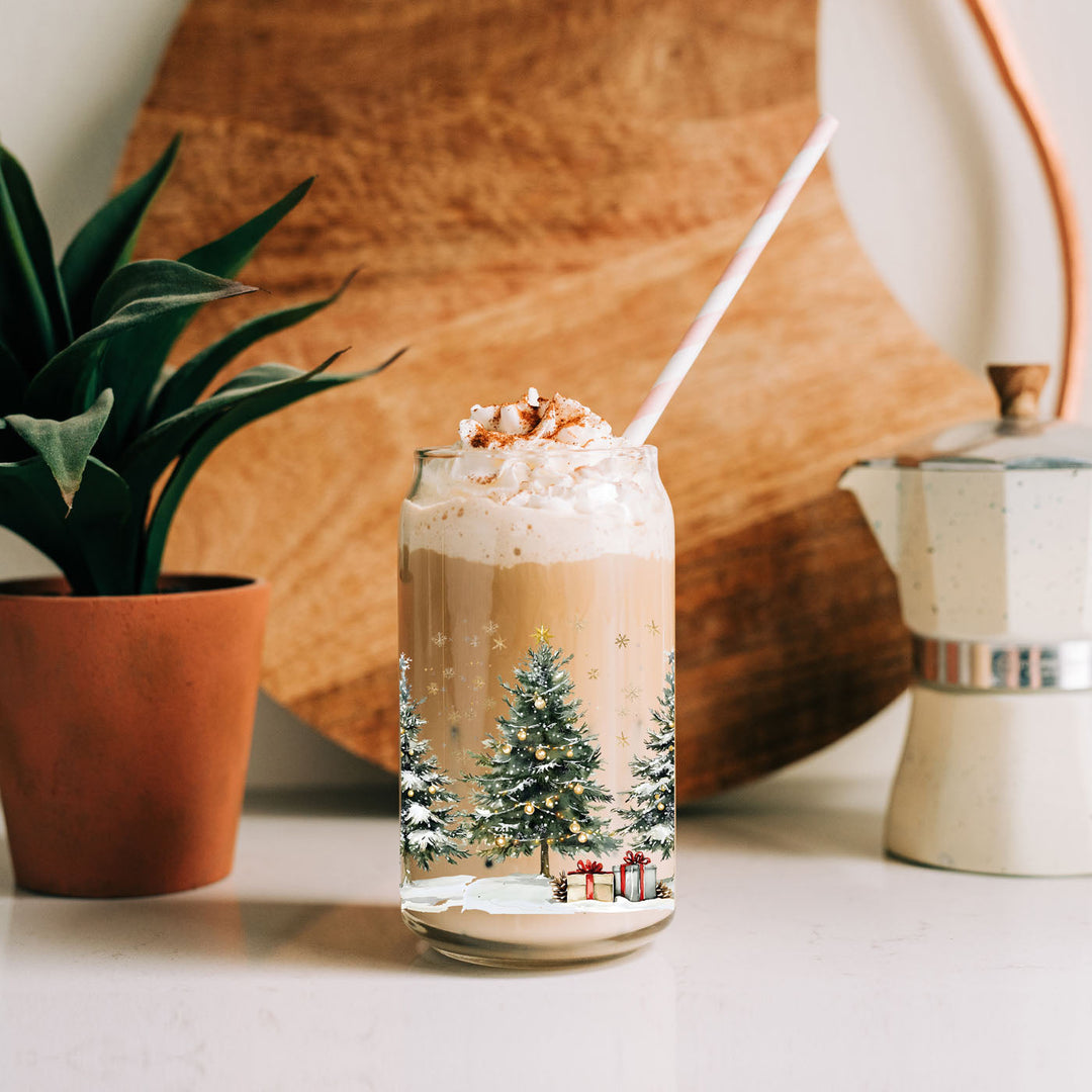 Oh Christmas Tree Glass Tumbler 17oz Bamboo Lid Straw Holiday Great Holiday Gift