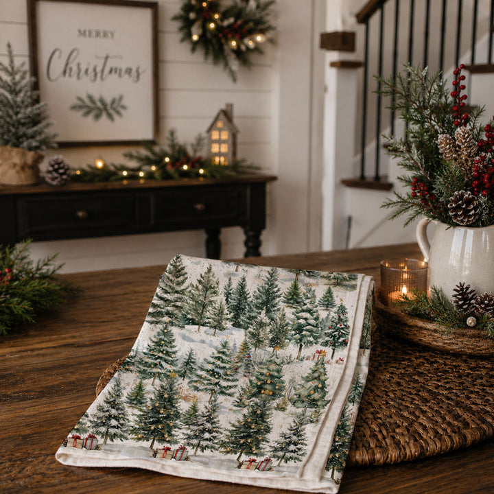 Winter Trees Christmas Kitchen Tea Towel Holiday Forest Decor Great Holiday Gift