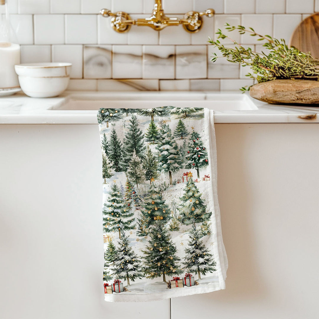 Winter Trees Christmas Kitchen Tea Towel Holiday Forest Decor Great Holiday Gift