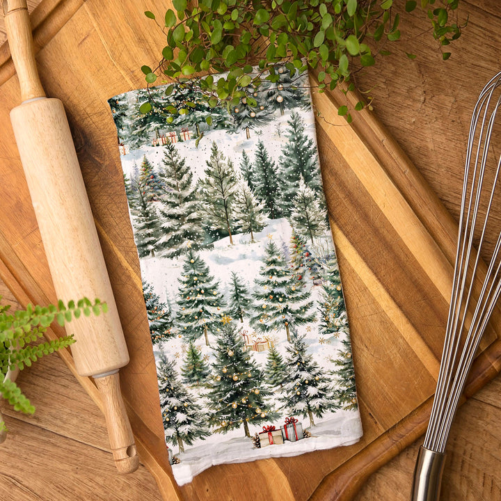 Winter Trees Christmas Kitchen Tea Towel Holiday Forest Decor Great Holiday Gift