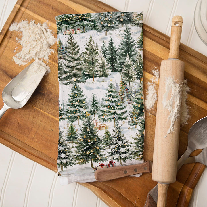 Winter Trees Christmas Kitchen Tea Towel Holiday Forest Decor Great Holiday Gift