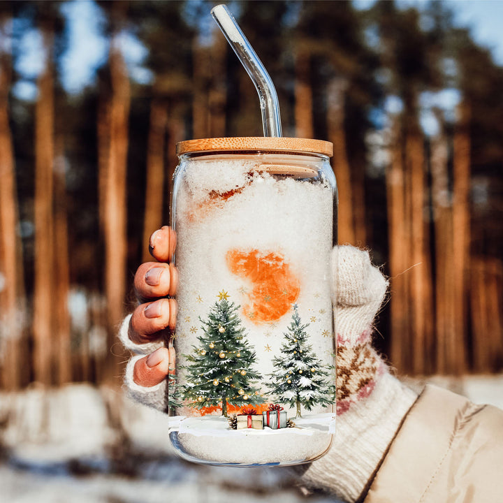 Oh Christmas Tree Glass Tumbler 17oz Bamboo Lid Straw Holiday Great Holiday Gift