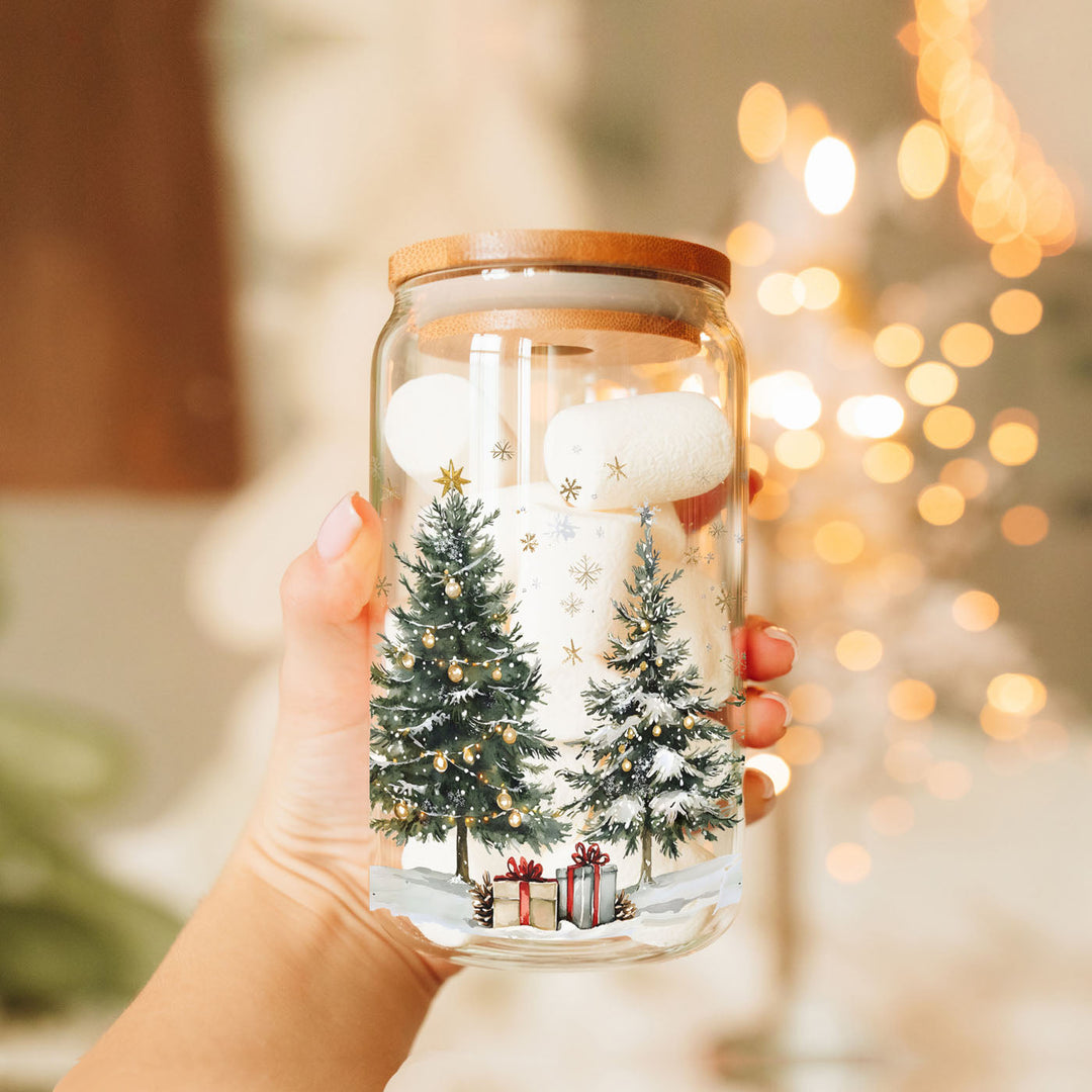 Oh Christmas Tree Glass Tumbler 17oz Bamboo Lid Straw Holiday Great Holiday Gift