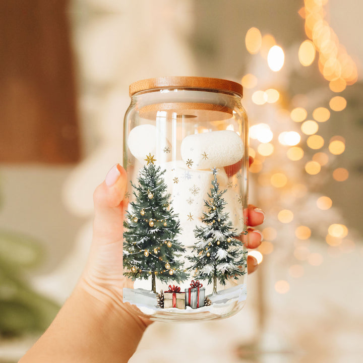 Oh Christmas Tree Glass Tumbler 17oz Bamboo Lid Straw Holiday Great Holiday Gift