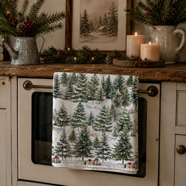 Winter Trees Christmas Kitchen Tea Towel Holiday Forest Decor Great Holiday Gift