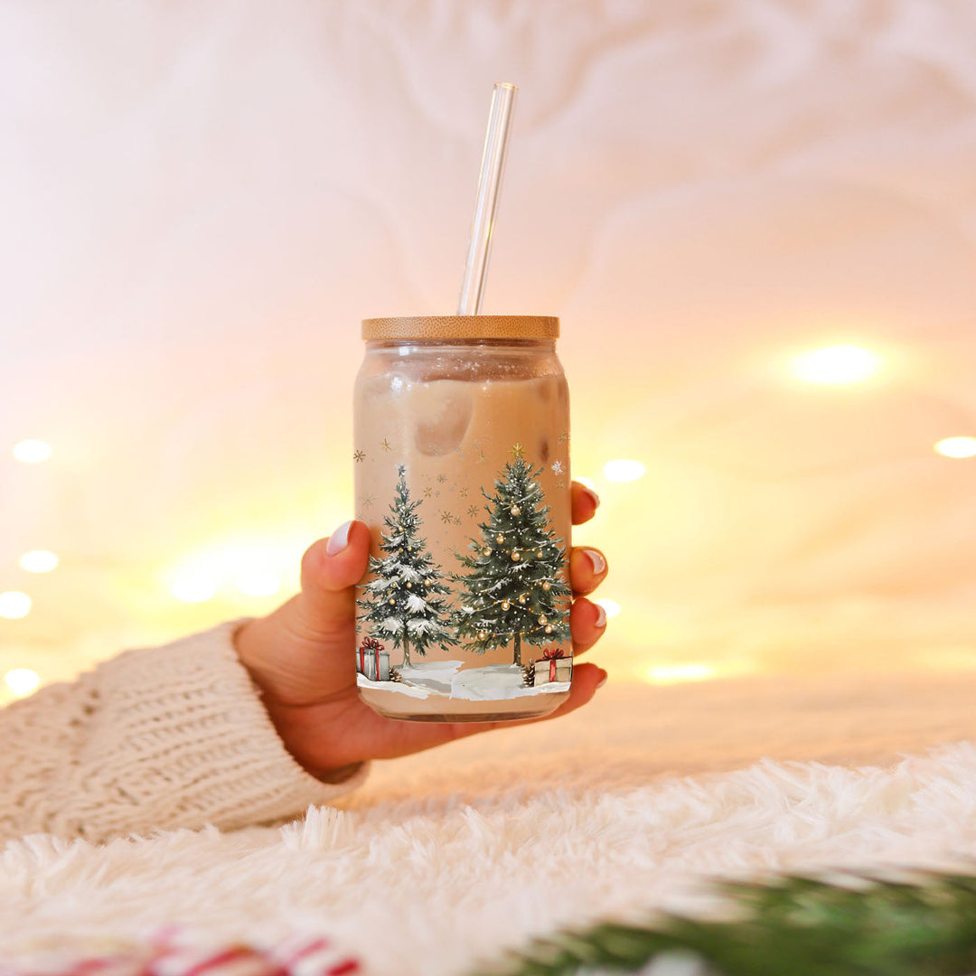 Oh Christmas Tree Glass Tumbler 17oz Bamboo Lid Straw Holiday Great Holiday Gift