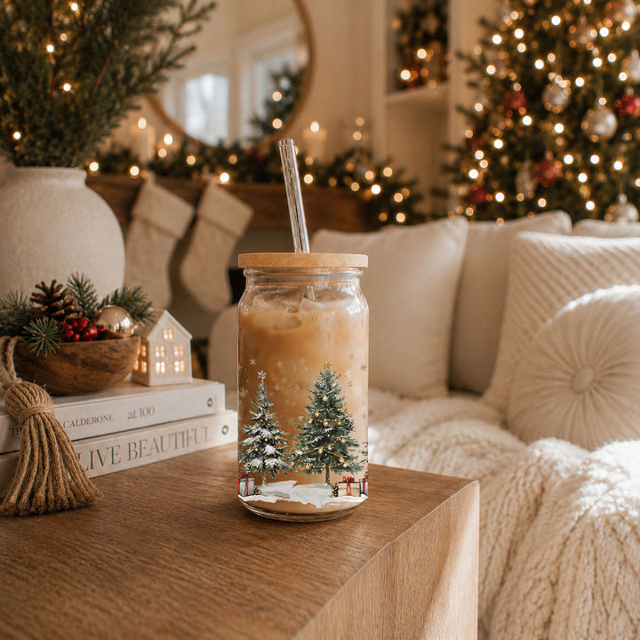 Oh Christmas Tree Glass Tumbler 17oz Bamboo Lid Straw Holiday Great Holiday Gift