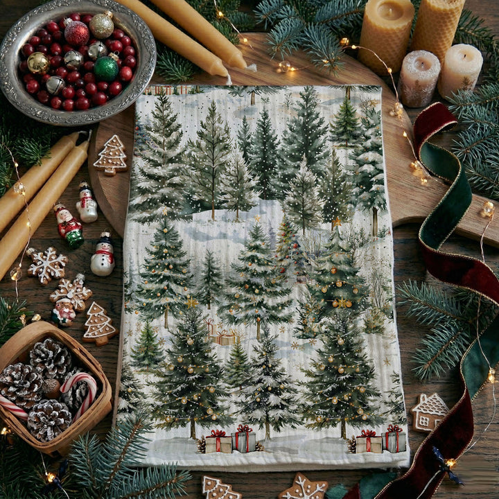 Winter Trees Christmas Kitchen Tea Towel Holiday Forest Decor Great Holiday Gift
