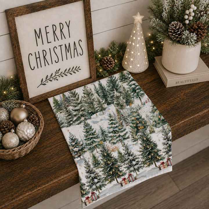 Winter Trees Christmas Kitchen Tea Towel Holiday Forest Decor Great Holiday Gift