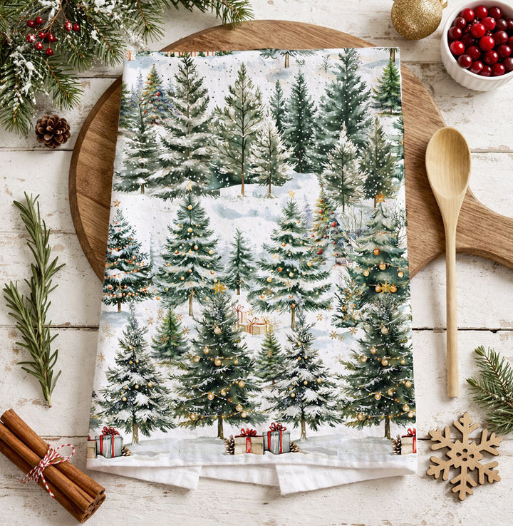 Winter Trees Christmas Kitchen Tea Towel Holiday Forest Decor Great Holiday Gift