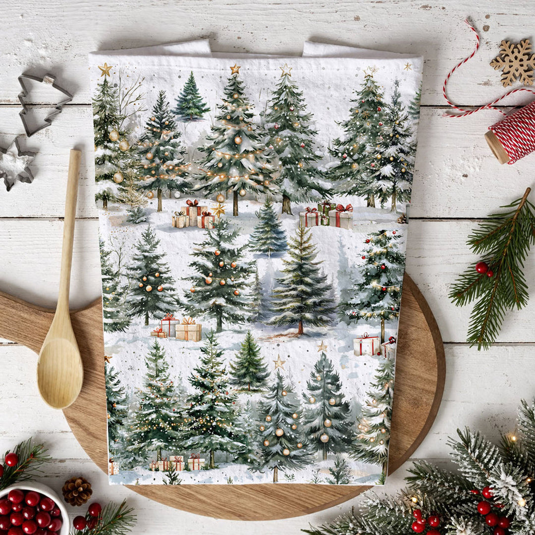 Winter Trees Christmas Kitchen Tea Towel Holiday Forest Decor Great Holiday Gift