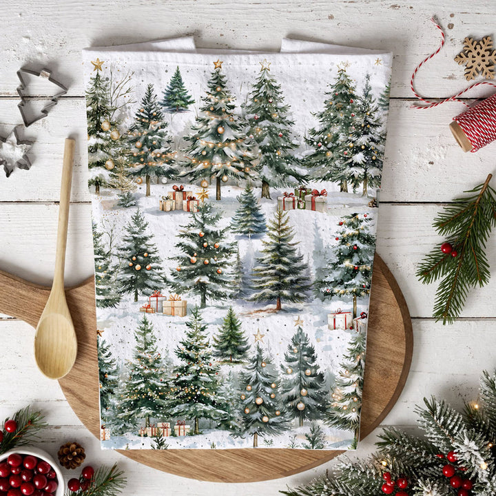 Winter Trees Christmas Kitchen Tea Towel Holiday Forest Decor Great Holiday Gift