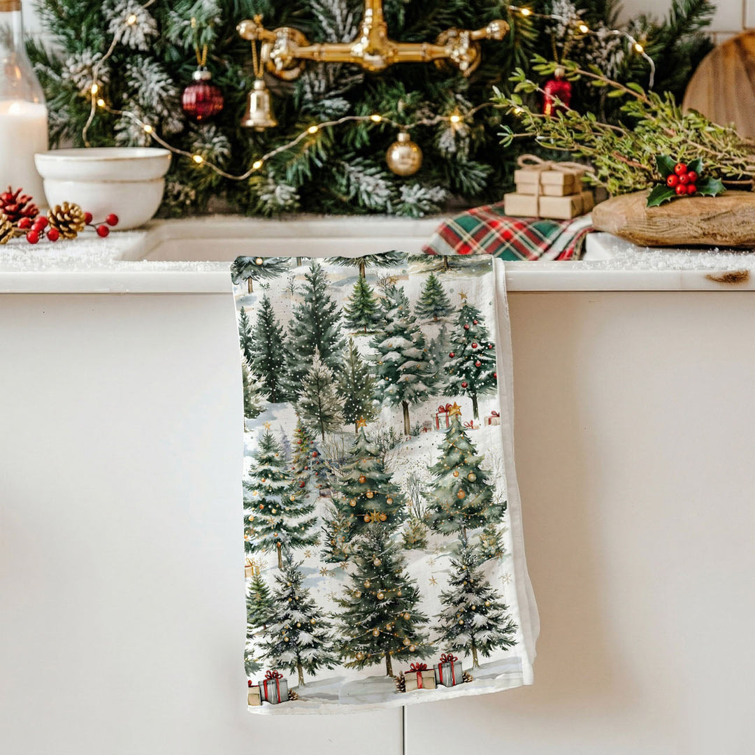 Winter Trees Christmas Kitchen Tea Towel Holiday Forest Decor Great Holiday Gift