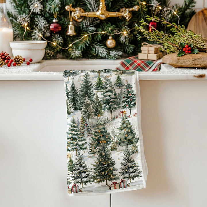 Winter Trees Christmas Kitchen Tea Towel Holiday Forest Decor Great Holiday Gift