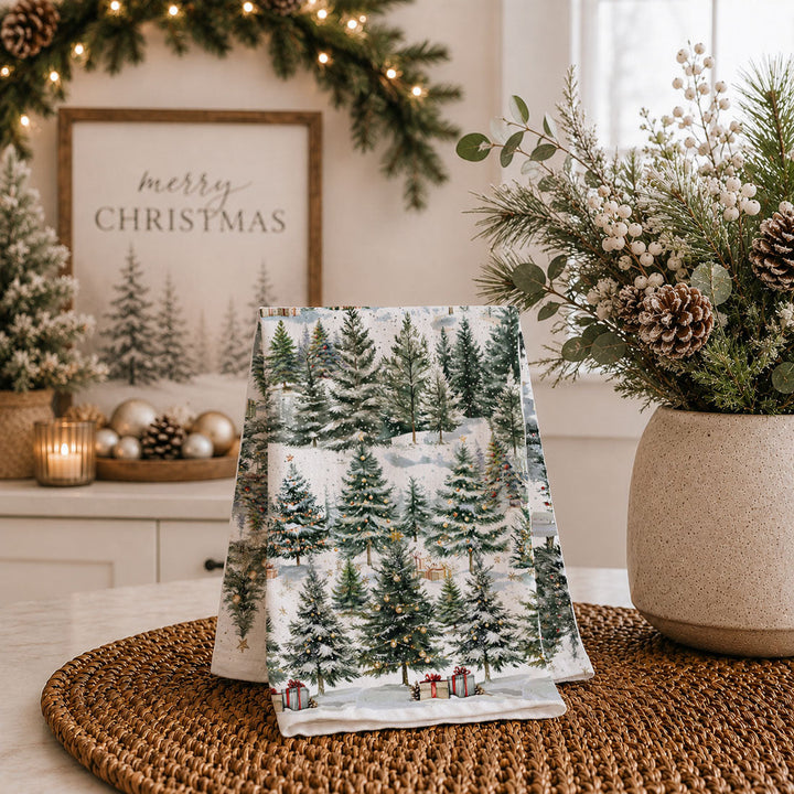 Winter Trees Christmas Kitchen Tea Towel Holiday Forest Decor Great Holiday Gift