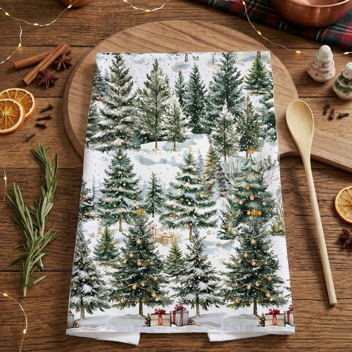 Winter Trees Christmas Kitchen Tea Towel Holiday Forest Decor Great Holiday Gift