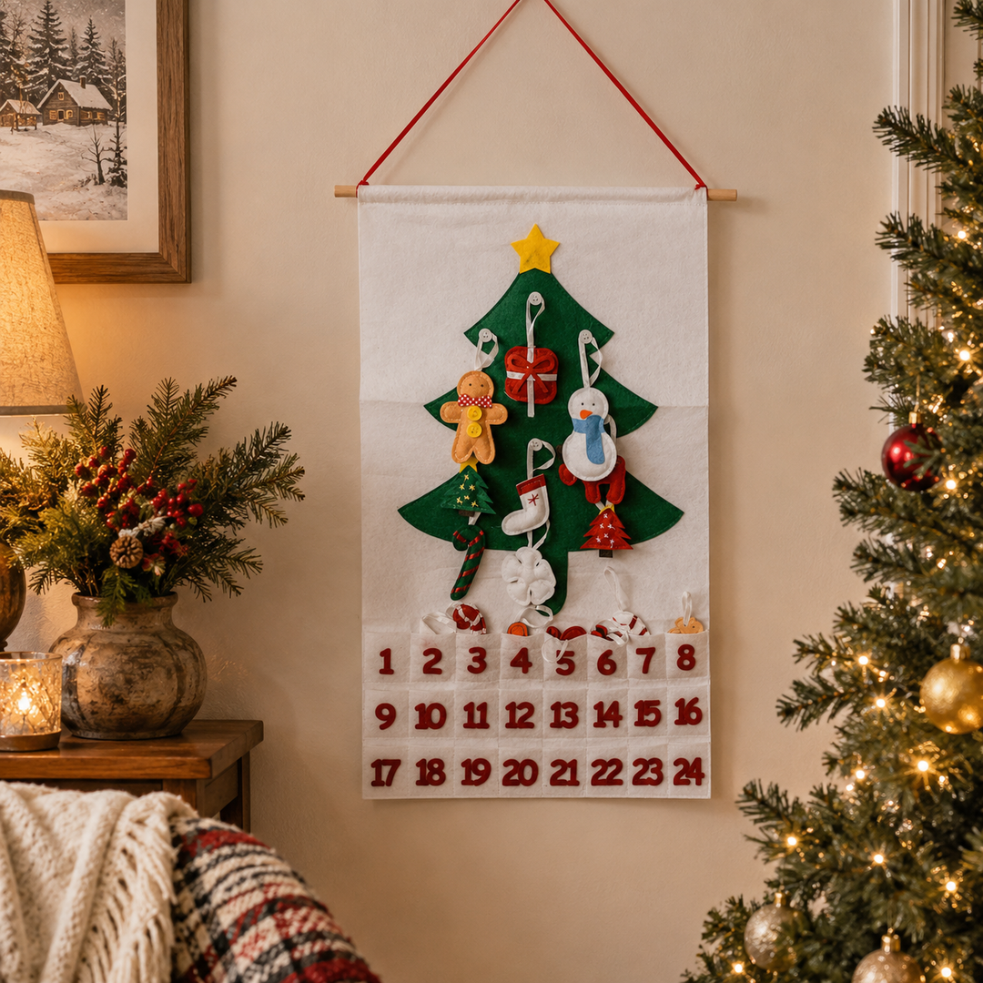 Felt Christmas Advent Calendar Reusable Holiday Countdown Decor Fun Holiday Gift