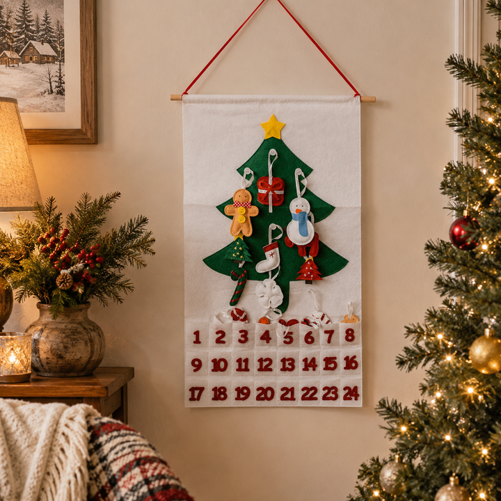 Felt Christmas Advent Calendar Reusable Holiday Countdown Decor Fun Holiday Gift