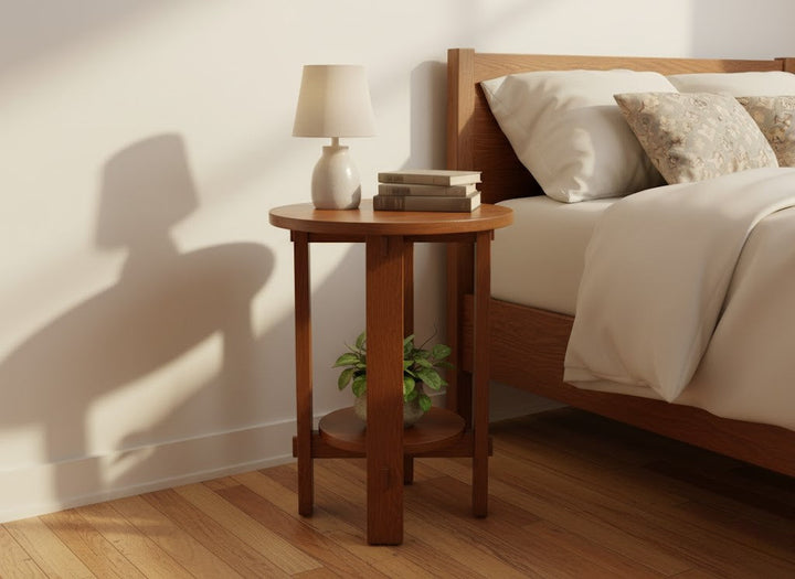 Mission Style Oak Round End Table - Michael&