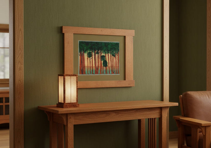 Arts &amp; Crafts Mission Oak Framed Art with Silent Forest Michael&