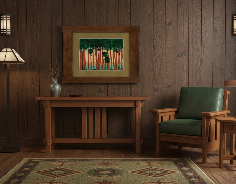 Arts &amp; Crafts Mission Oak Framed Art with Silent Forest Walnut finish
