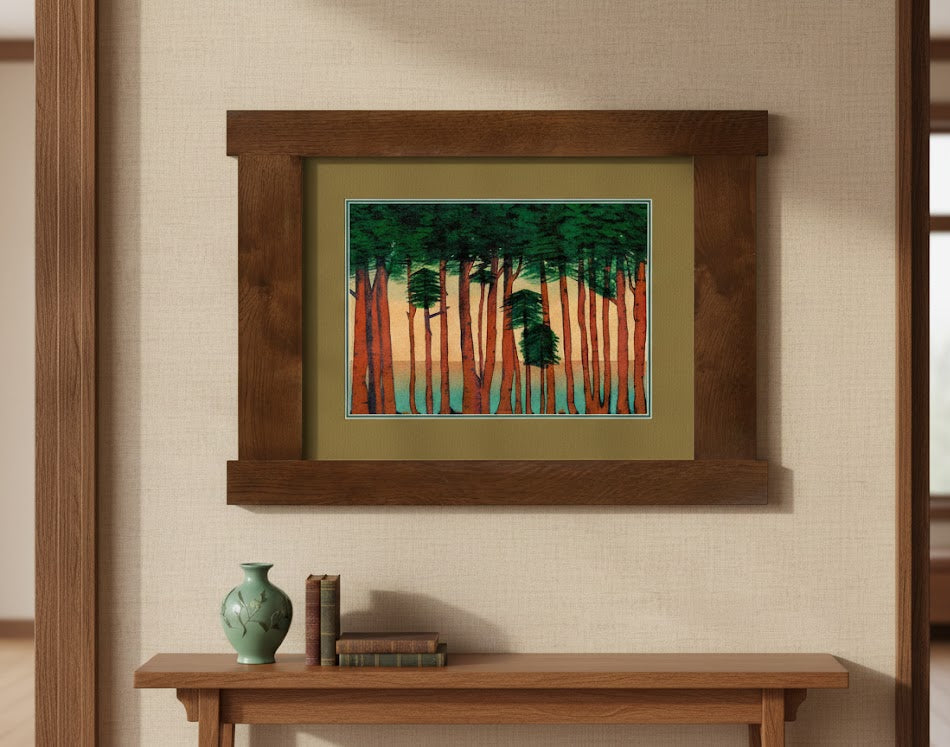 Arts &amp; Crafts Mission Oak Framed Art with Silent Forest Walnut finish