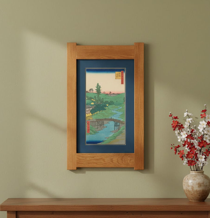 Arts &amp; Crafts Mission Oak Framed Art with Serene River Landscape Michael&