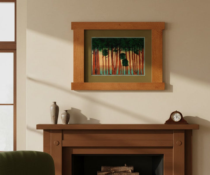 Arts &amp; Crafts Mission Oak Framed Art with Silent Forest Michael&