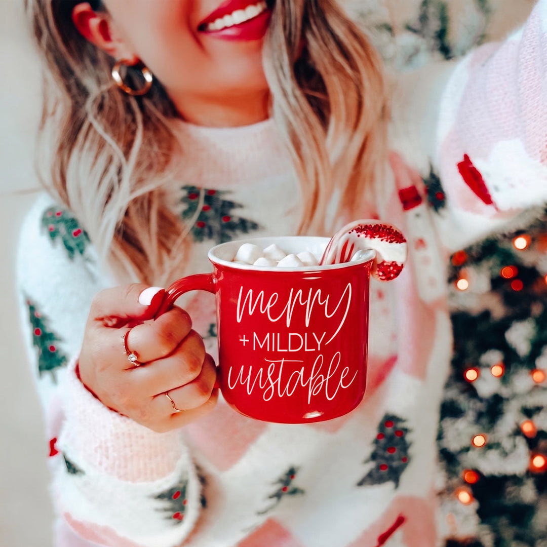 Merry and Unstable Ceramic Coffee Mug Funny Christmas Cheeky Gift for Friends
