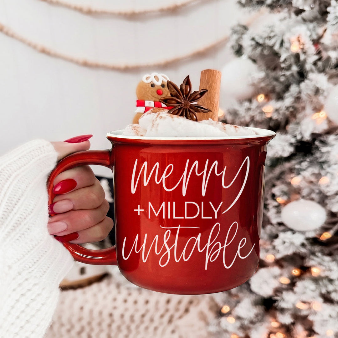 Merry and Unstable Ceramic Coffee Mug Funny Christmas Cheeky Gift for Friends