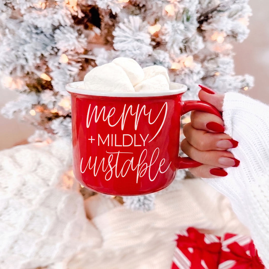 Merry and Unstable Ceramic Coffee Mug Funny Christmas Cheeky Gift for Friends