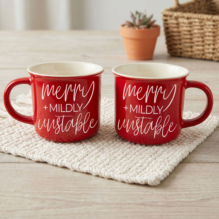 Merry and Unstable Ceramic Coffee Mug Funny Christmas Cheeky Gift for Friends