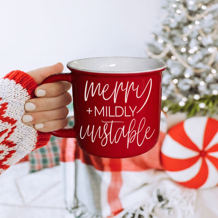Merry and Unstable Ceramic Coffee Mug Funny Christmas Cheeky Gift for Friends
