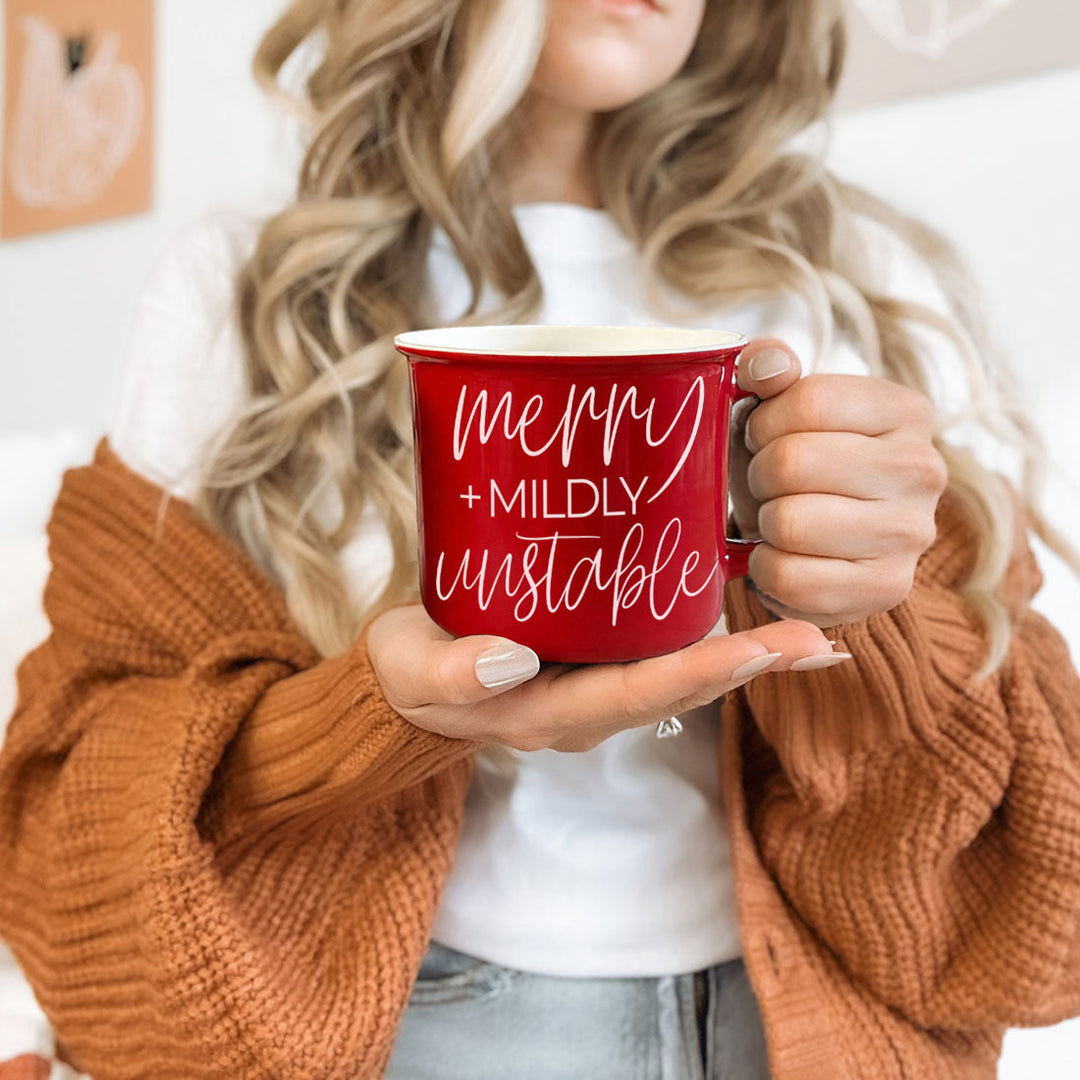 Merry and Unstable Ceramic Coffee Mug Funny Christmas Cheeky Gift for Friends