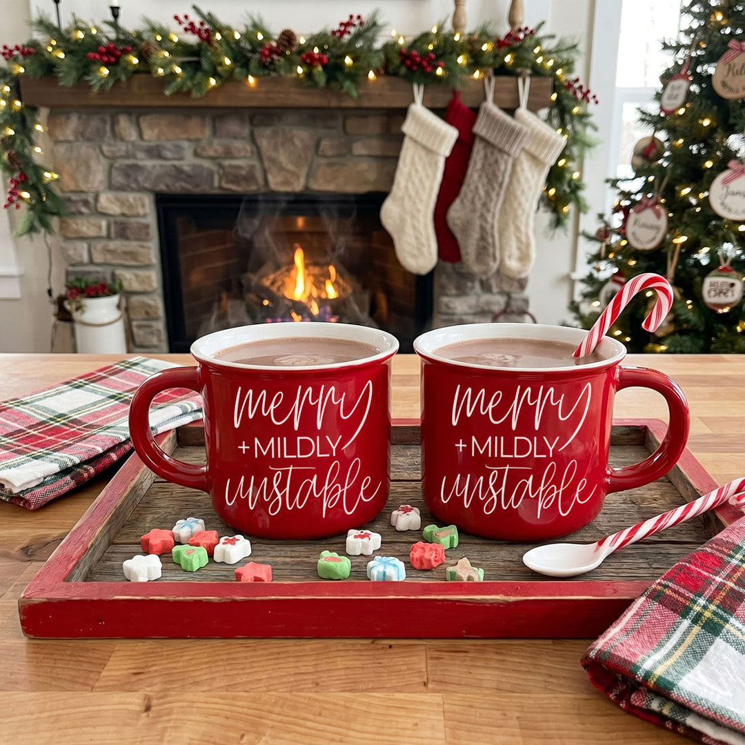 Merry and Unstable Ceramic Coffee Mug Funny Christmas Cheeky Gift for Friends