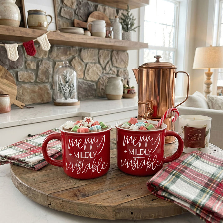 Merry and Unstable Ceramic Coffee Mug Funny Christmas Cheeky Gift for Friends
