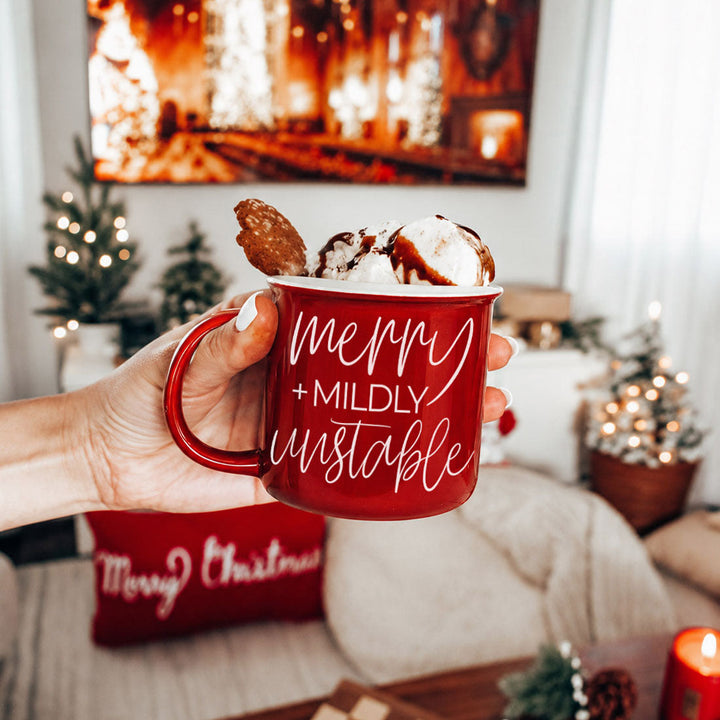 Merry and Unstable Ceramic Coffee Mug Funny Christmas Cheeky Gift for Friends